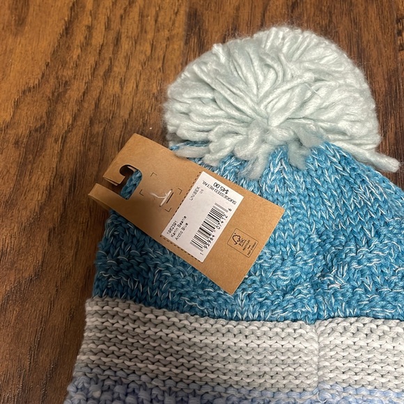 Prana Hat Beanie Arctic Blue Kanin Pompom Lined Ombre Ski Skull Cap Winter - Picture 2 of 3